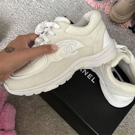 plain white chanel trainers|Chanel trainers beige.